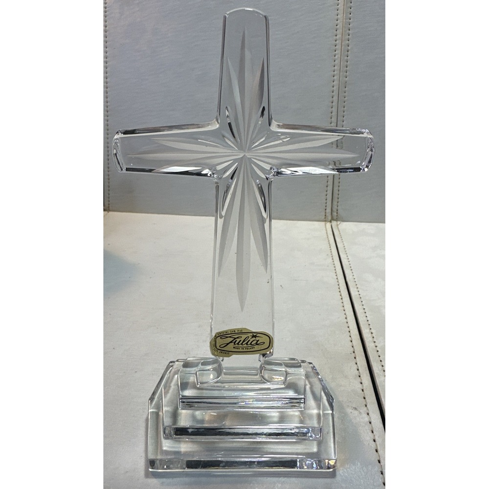 Julia 24 Percent Lead Crystal Cross 8.5" Mouth Blown Hand Cut Made in Poland EUC